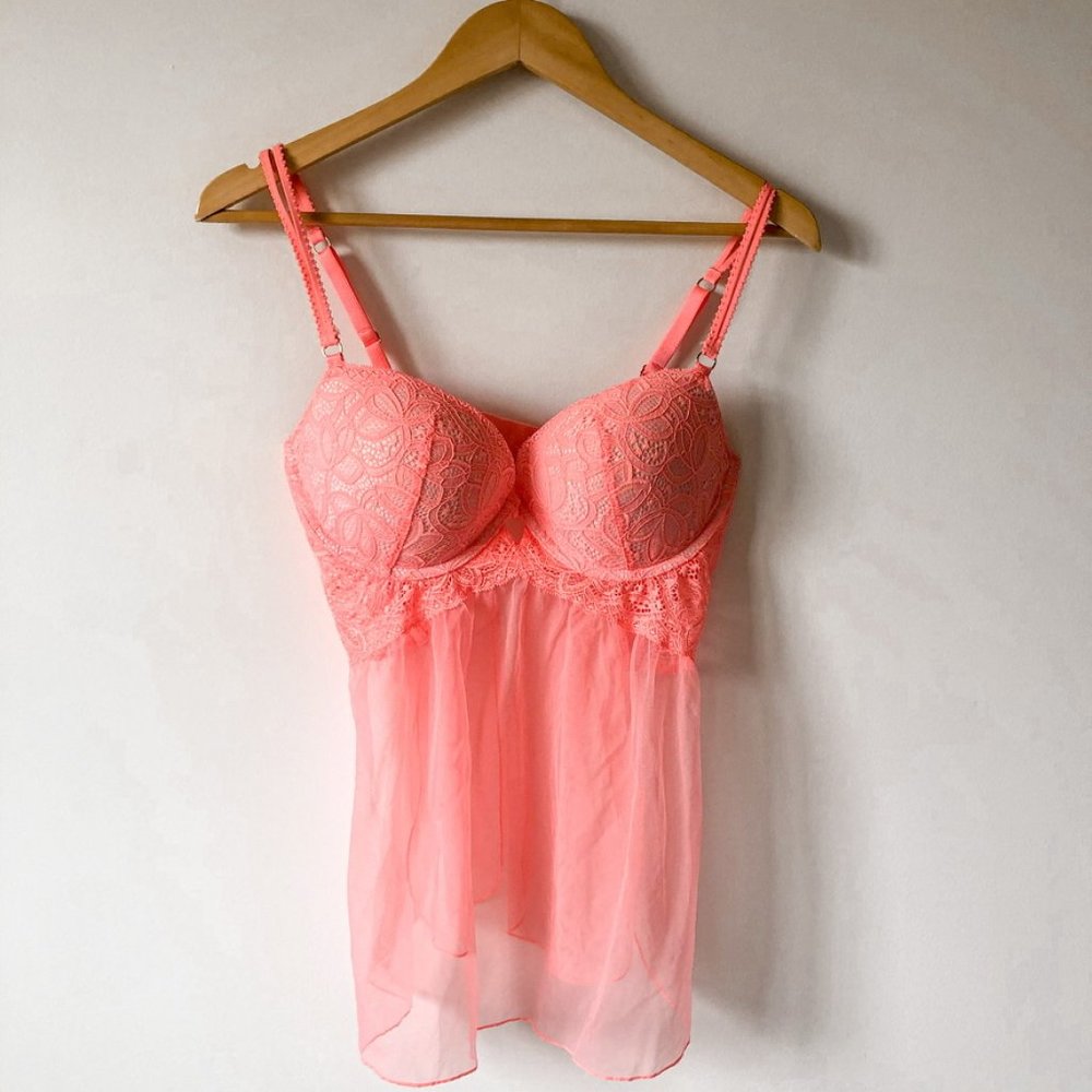Victoria's Secret VS Coral Pink Lace Babydoll 36D - Picture 7 of 9